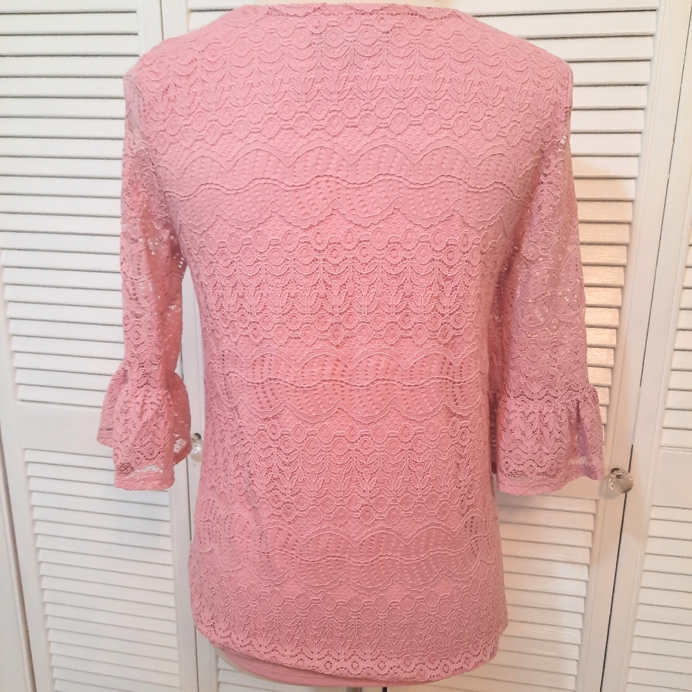 Adrianna papell pink lace bell sleeve top blouse sz small *D3 - Picture 4 of 8